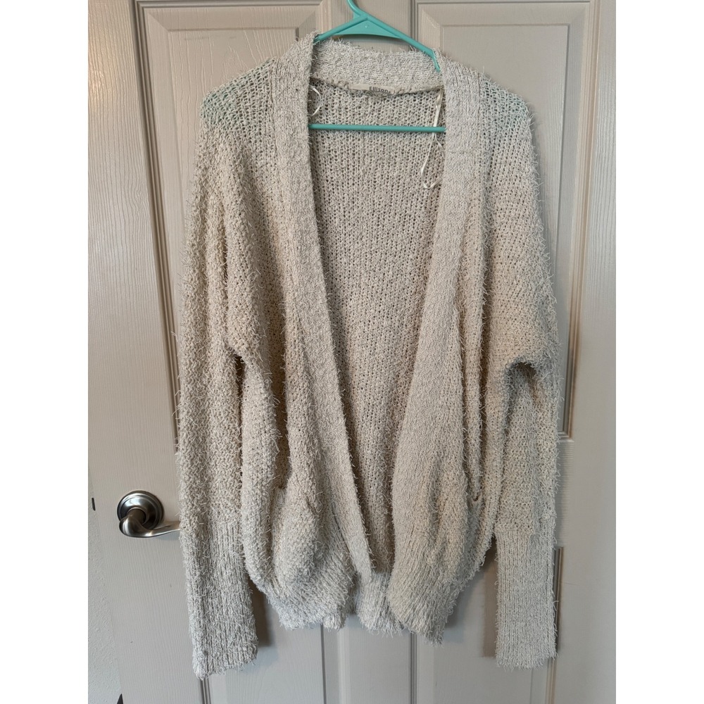 Ellison Knit Cardigan Open Front Lightweight Sweater Cream Beige Large L2‎
